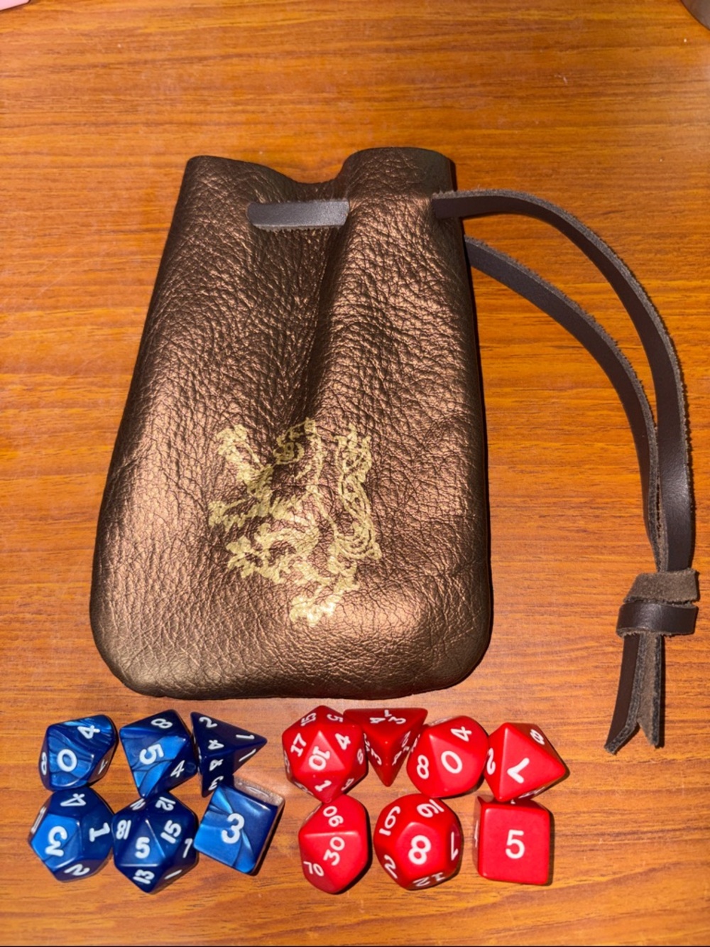 Dungeons and Dragons Dice Set and Leather Pouch with Drawstring
